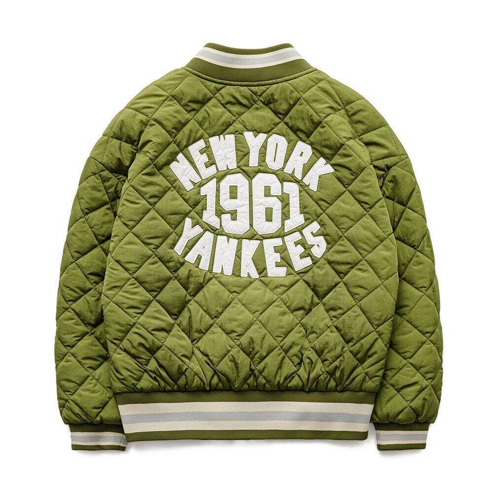 Maden New Retro Spliced Green Cotton-padded Dia-quilted Baseball Jacket Warm Women's Autumn and Winter Street Coat