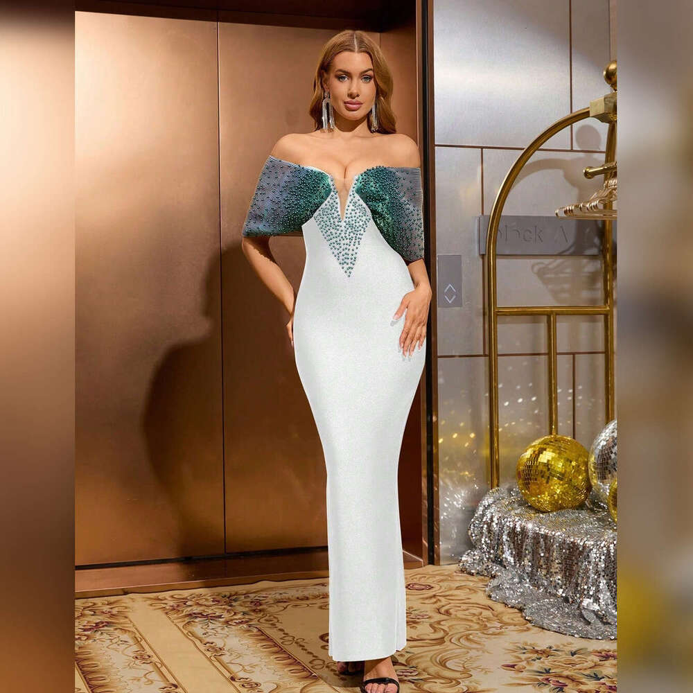 Shawl Fashion Pearl High Waist Slimming Elegant Style Party Women's Long Dress