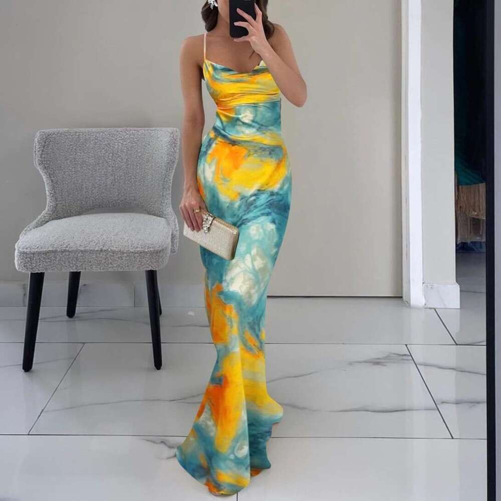 Women's Fashion Summer New Stylish Elegant Printed Sexy Slim Dress B5
