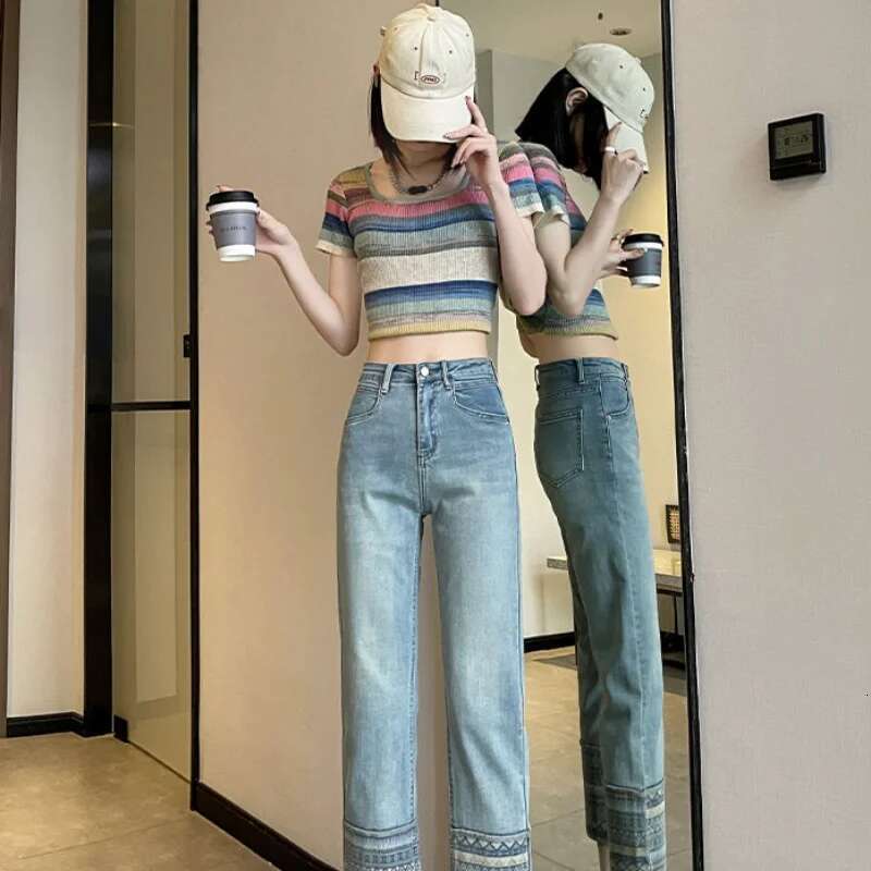 Pants for Woman and Capris Lace Straight Leg Transparent With Rhinestones Womens Jeans Trousers Gyaru Z Emo Basics Aesthetic A