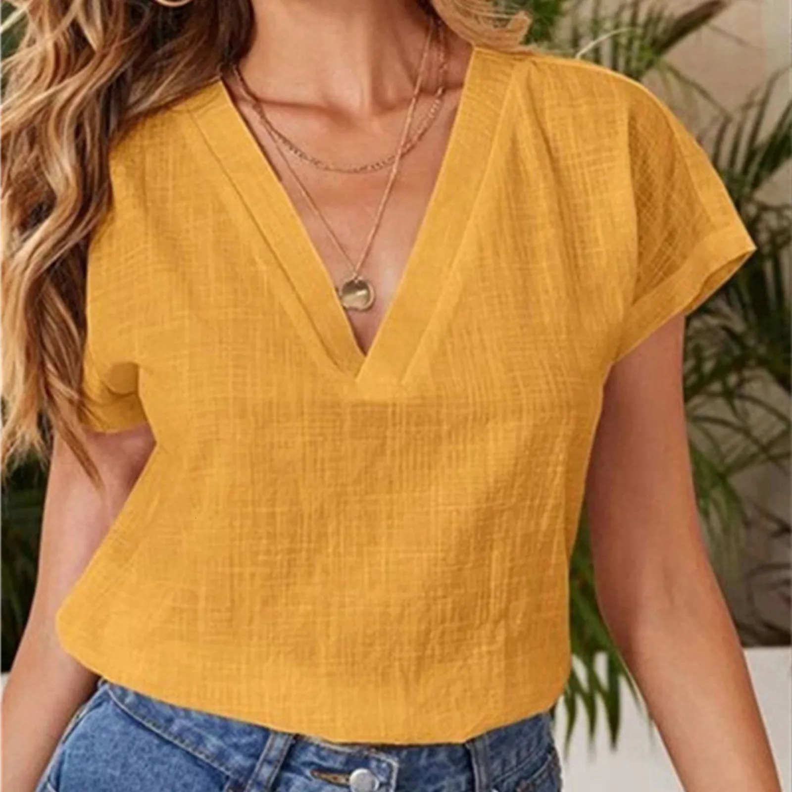 Summer Elegant Blouses For Women WomenS Summer Solid Color Linen Cotton Loose Half Sleeve Blusas Elegantes Para Mujer 250614