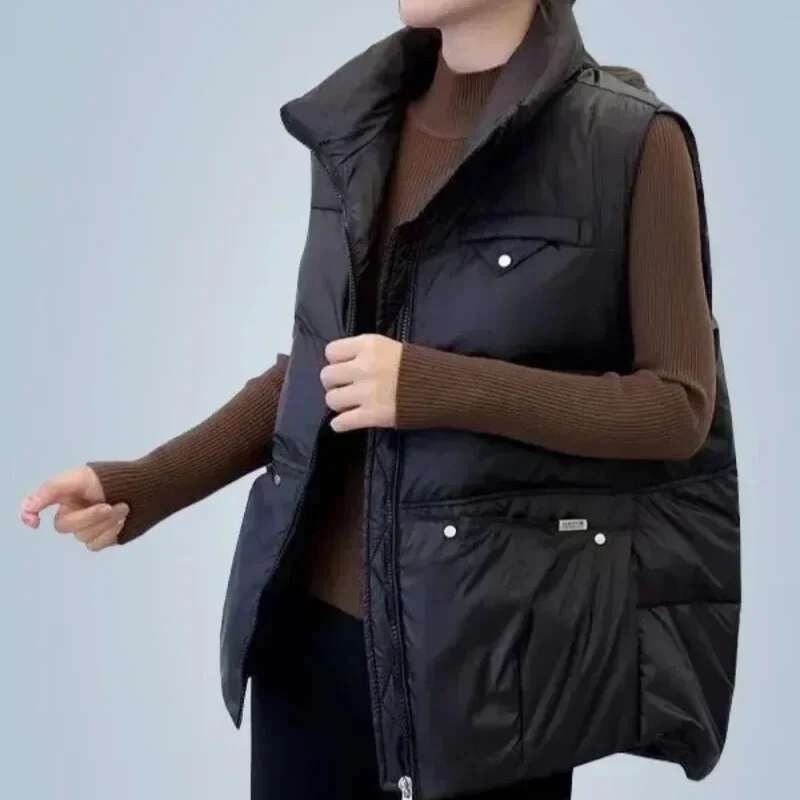 Solid Color Womens Vests Quilted Pretty Winter Clothing Elegant Casual Lady Padded Cotton Giletes Autumn Trend 2025 Sleeveless