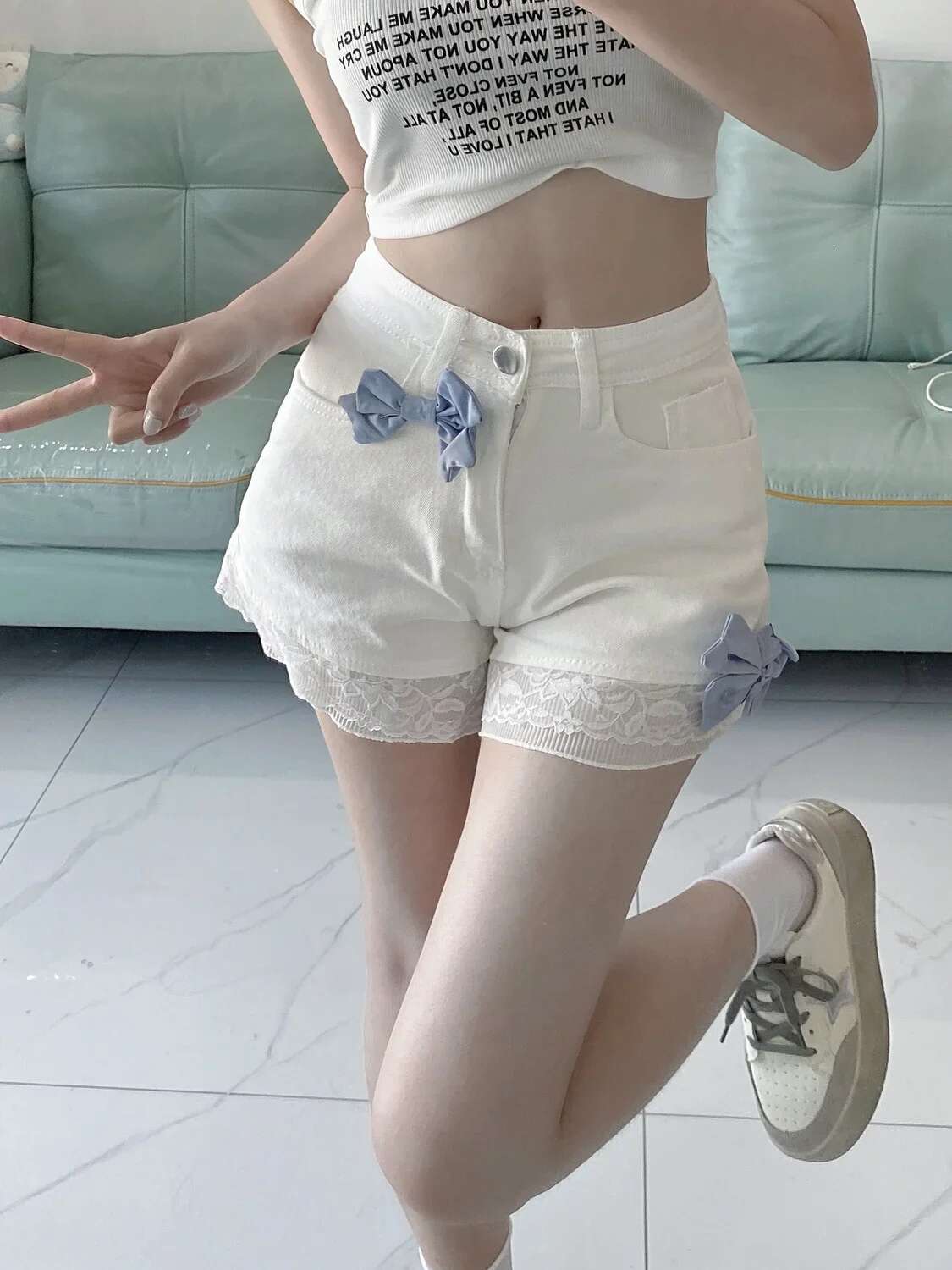 Aesthetic Cute Bow Short Jean Pants Woman Trend 2025 To Wear Comfy Casual Denim Shorts for Women Elegant 2000s Clothes Y2k Jorts
