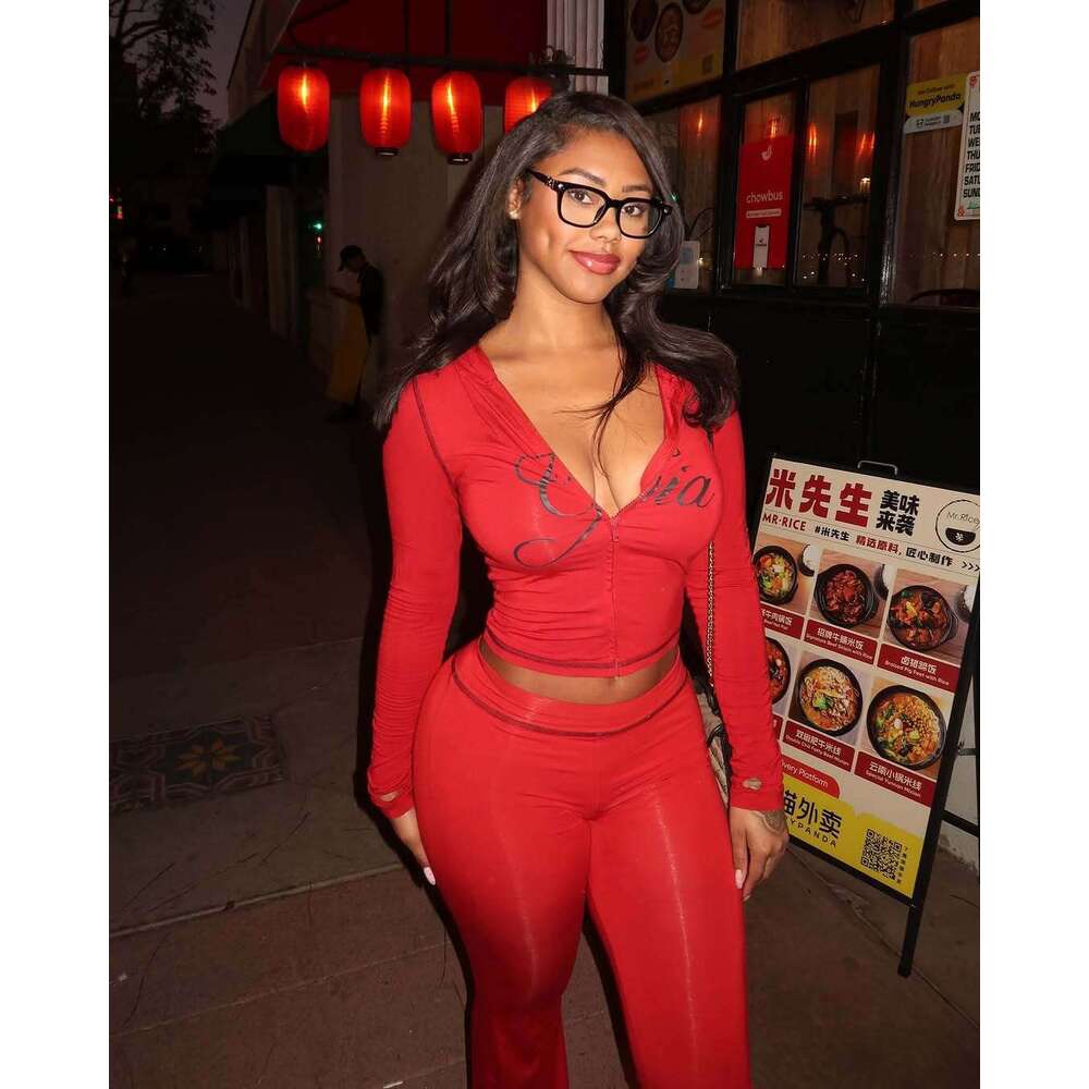 Summer Fashion Solid Color Short Hoodie Top Sexy Tight Long Pants Set B5