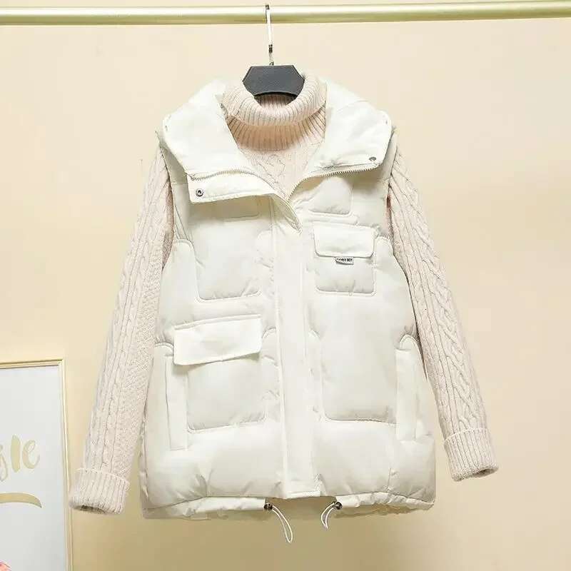 Lady Giletes Solid Color Korean Style Cheap New Outerwear Womens Padded Cotton Vests Insulated Pretty Elegant Warm Lightweight