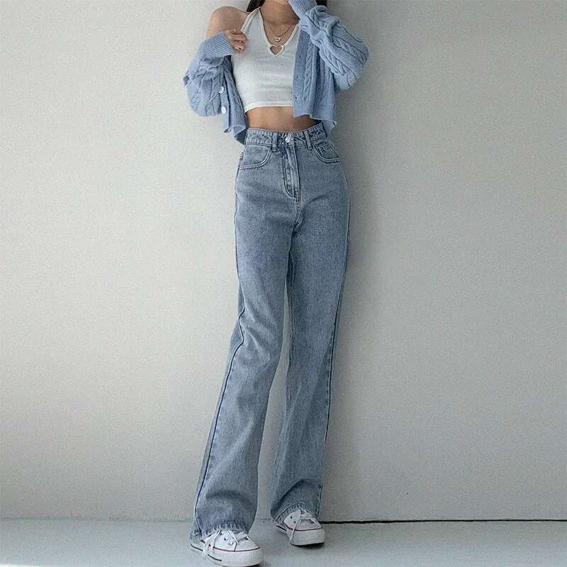 Denim Pants for Women High Waist Straight Leg Woman Jeans Chic and Elegant South Korea Streetwear Vibrant 2025 Quality Trousers