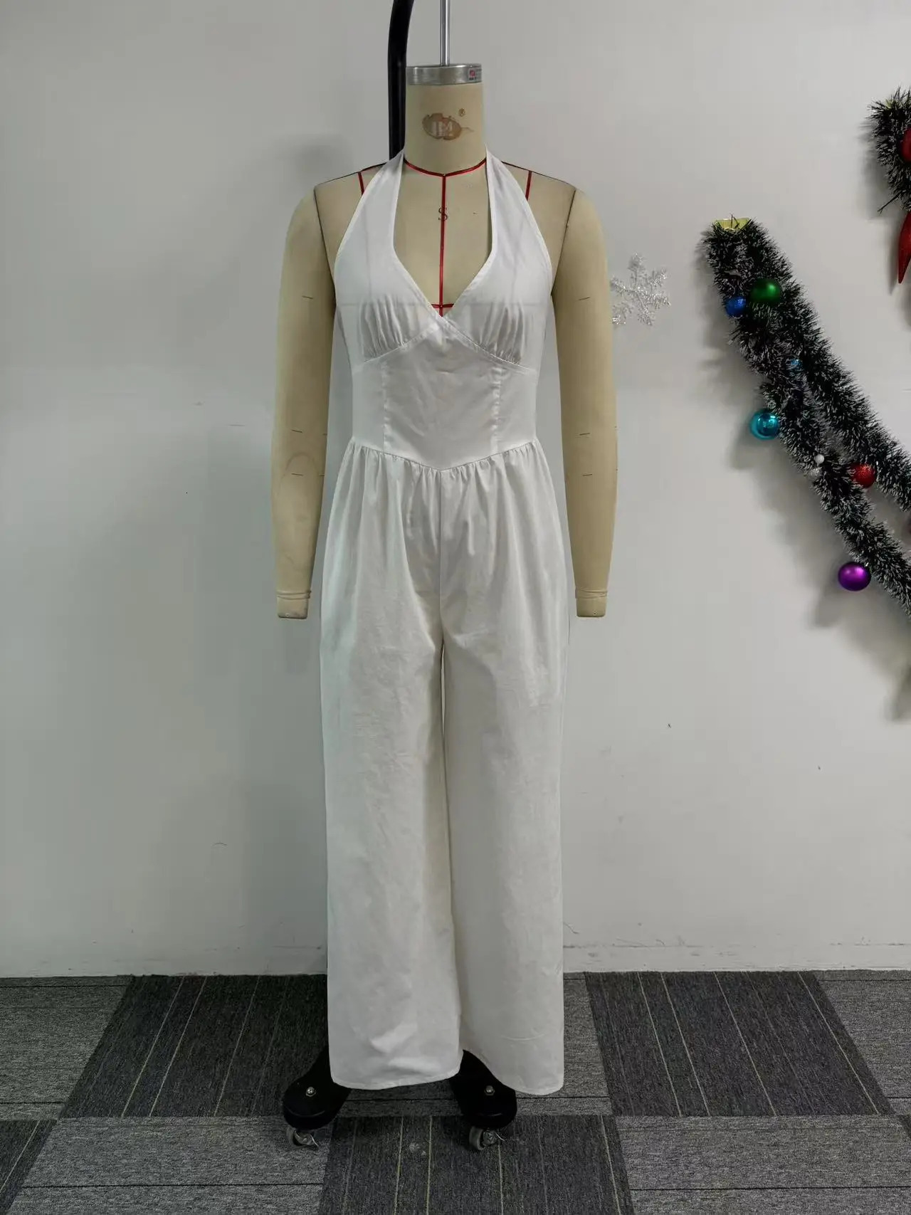 Three Sisters Summer Style Sexy Elegant Backless V-neck Slimming Solid Color Wide Leg Jumpsuit Sexy Outfits Women 250617