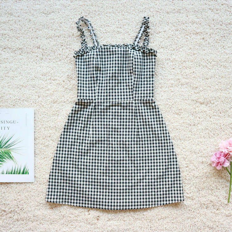 Calf Designer Dress Partydress Devise N280ref Pure Cotton Plaid Strap Dress 2025 Summer French Style Womens Fashion