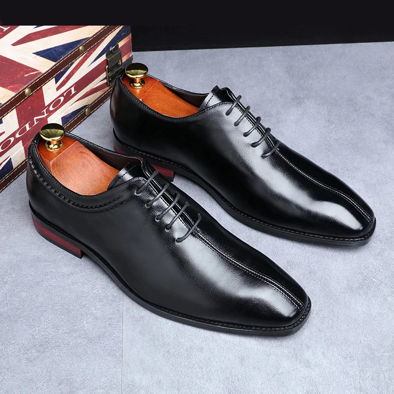 Man Classic Business Shoes Microfiber Leather Square Toe Laceup Dress Office Flats For Men Fashion Wedding Party Oxfords 250612