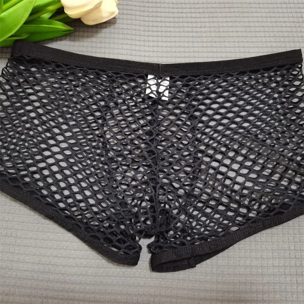 Big Fishnet Underwear Men Boxer Shorts Large Mesh Hole Sexy U Convex Fully Transparent Panties Plus Size Trunk M-XXL 250614