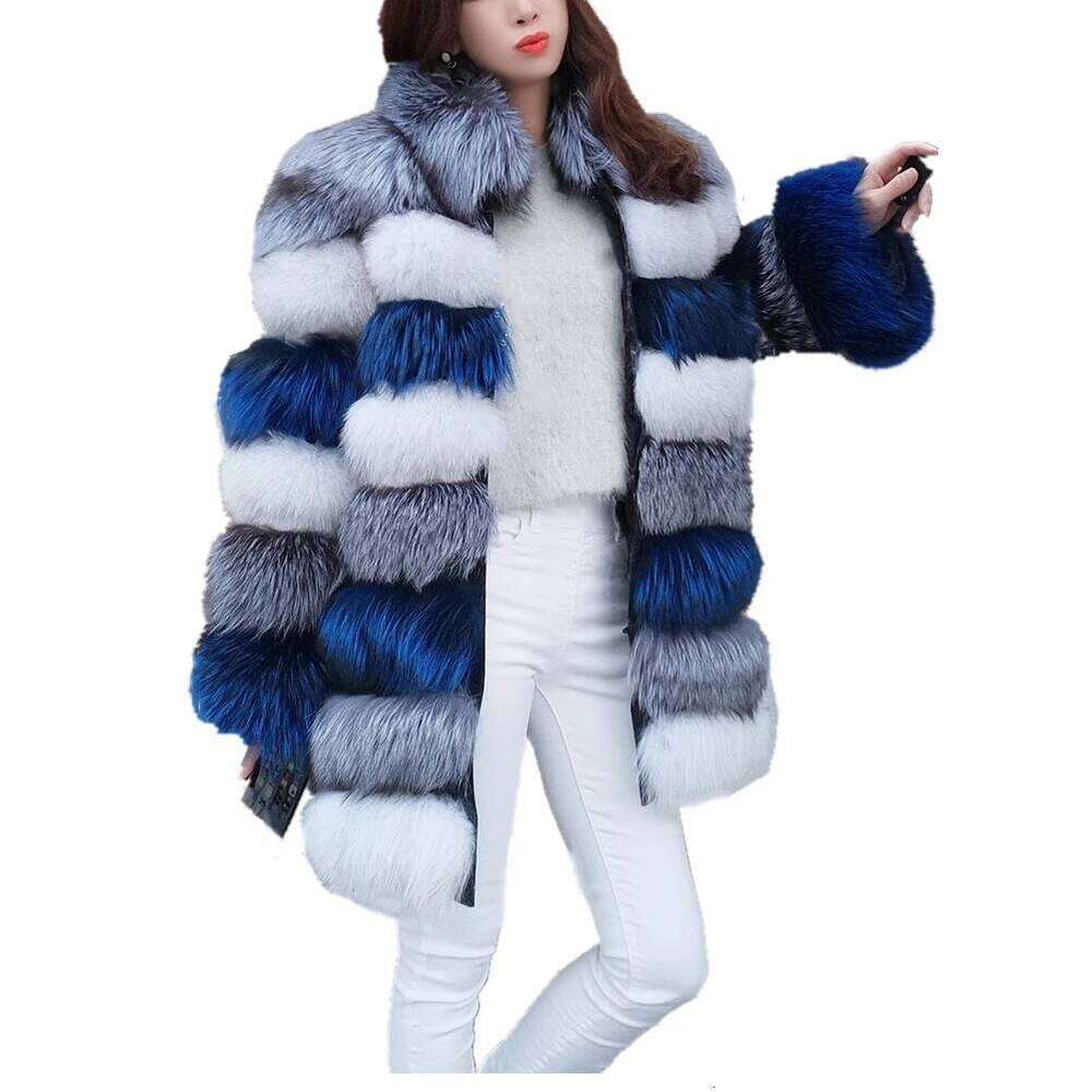 Women's Winter Parka Long Sleeve Stand Collar Coat Overcoat Faux Fox Fur Jacket Outwear