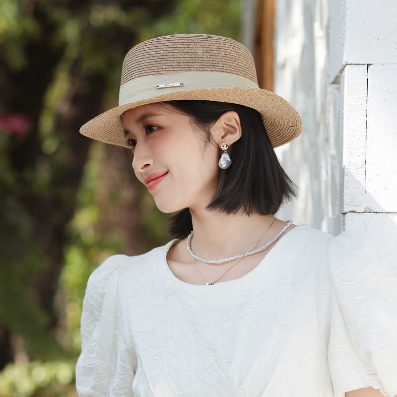Summer Hat for Women, Beach Raffia Hat, Sun Protection, Sunshade, Woven Flat Top Hat, Large Head Circumference Sun Hat 250615