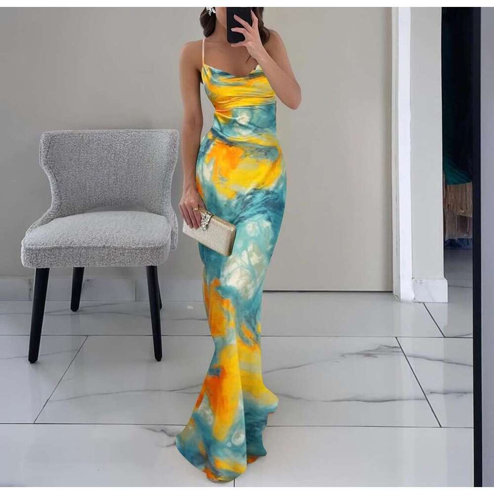 Women's Fashion Summer New Stylish Elegant Printed Sexy Slim Dress B5