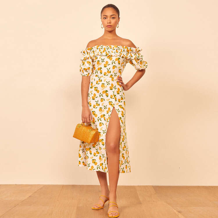Summer Dresses for Women Bodysuit Women Dress Dresses for Woman Elegant for A Wedding N214 Orange Elegant Fresh Off-shoulder Sexy Slit Long Dress