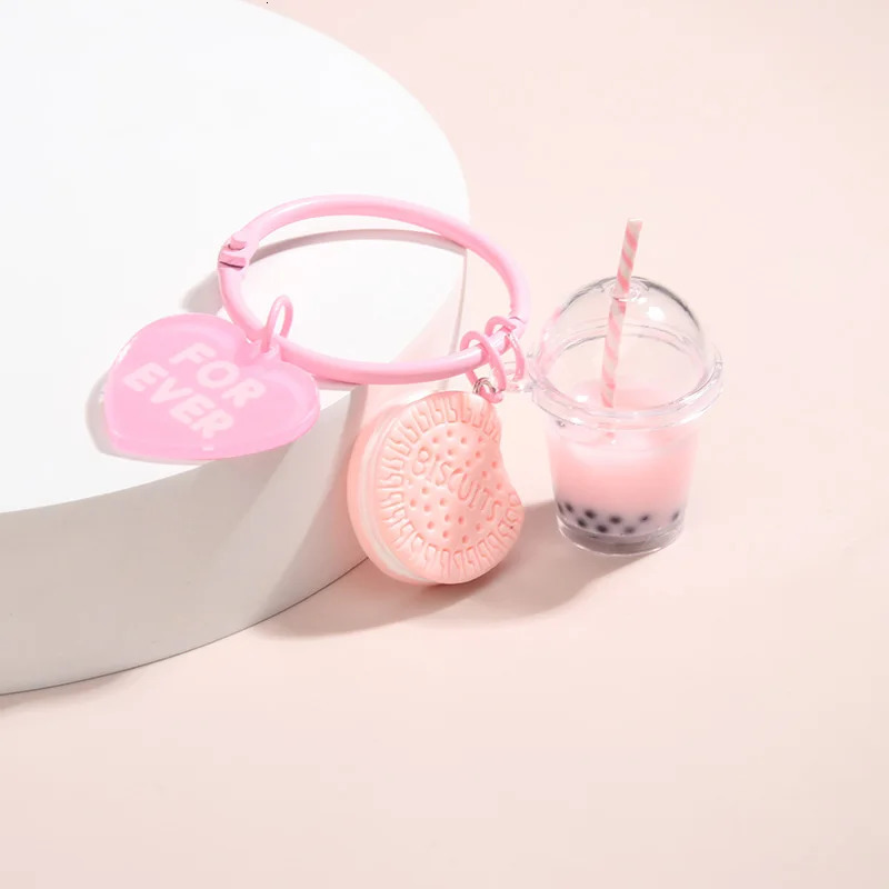 Cute Keychains Ice-cream Bubble Tea Biscuit Pink Key Rings Friendship For Friend Women Girl Handbag Gift Jewelry 250616
