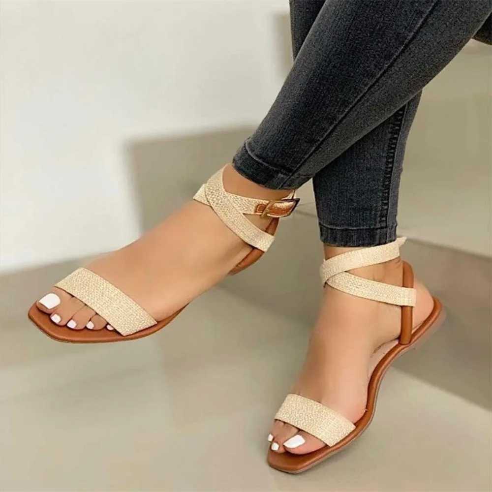 Summer New Fashion Ankle Wrap Outdoor Beach Comfortable Peep Toe Solid Color Sandals Women Shoes Z250617