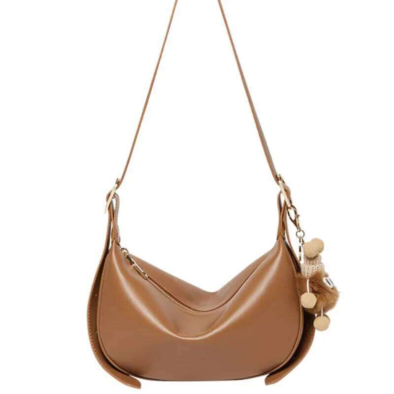 Trendy 2024 New Women's Shoulder Spring Summer Best Seller Crossbody Dumpling Bag High-End Feel Maillard Style Leather