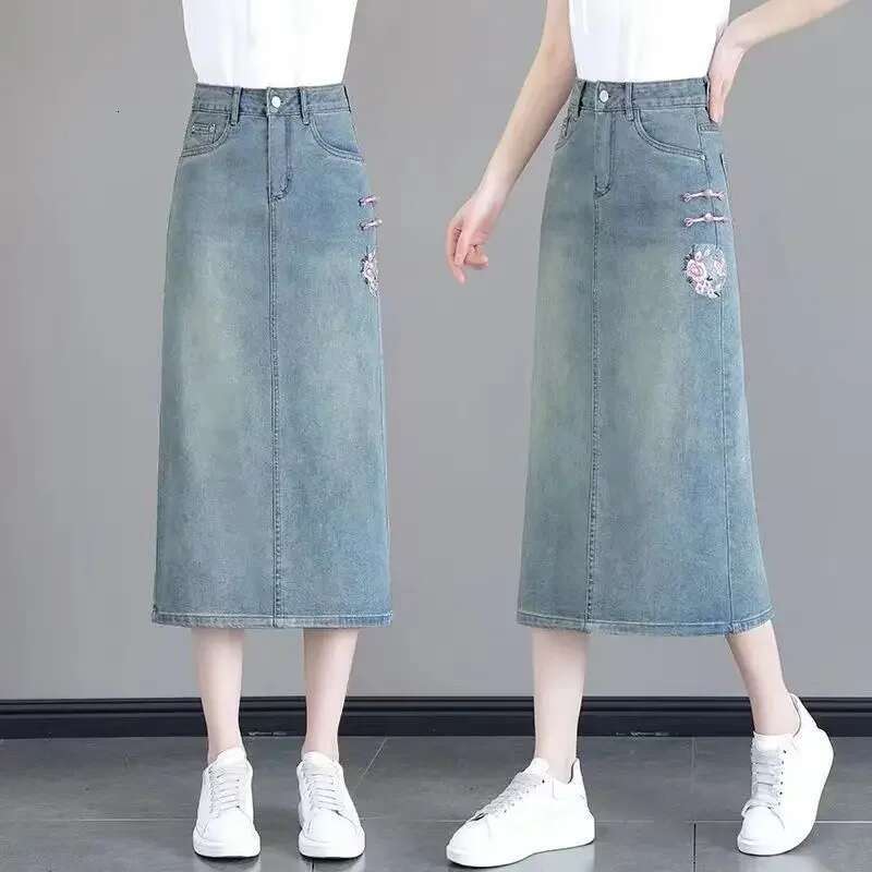 Woman Denim Skirt Tight High Waist with Slit Wrap New in Korean Fashion Clothing Trend 2025 Quality Sales Jeans Skirts for Women