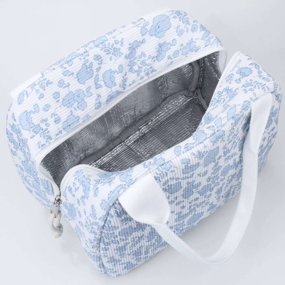 Women Men Cute Corduroy Lunch Tote Large Capacity Cooler Food Thermal Bag For Work Go To School Picnic