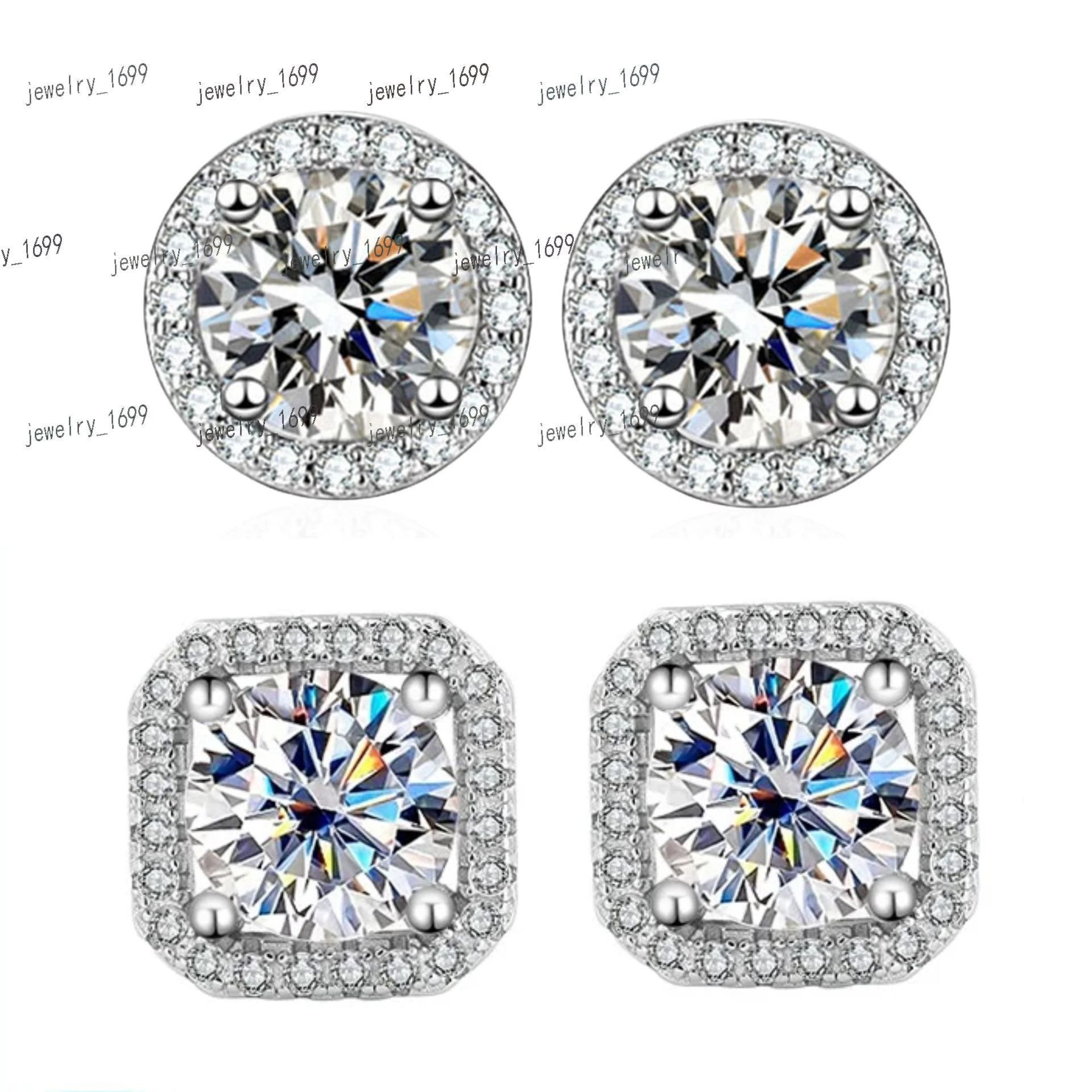 Classic Square 1-4ct VVS Diamond Moissanite Earring Wedding Jewelry Diamond 925 Sterling Silver Fine Stud Earrings for Women Men