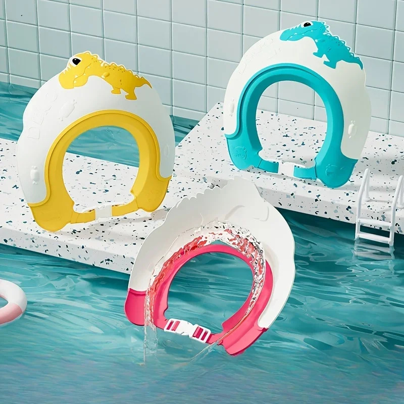 Baby Soft Rubber Waterproof Shampoo Cap Children Shampoo Artifact Baby Shampoo Cap Adjustable Ear Protectors Dinosaur Pattern 250617