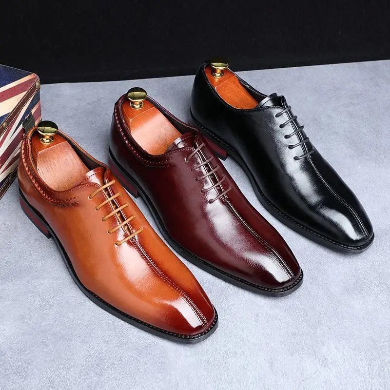 Man Classic Business Shoes Microfiber Leather Square Toe Laceup Dress Office Flats For Men Fashion Wedding Party Oxfords 250612