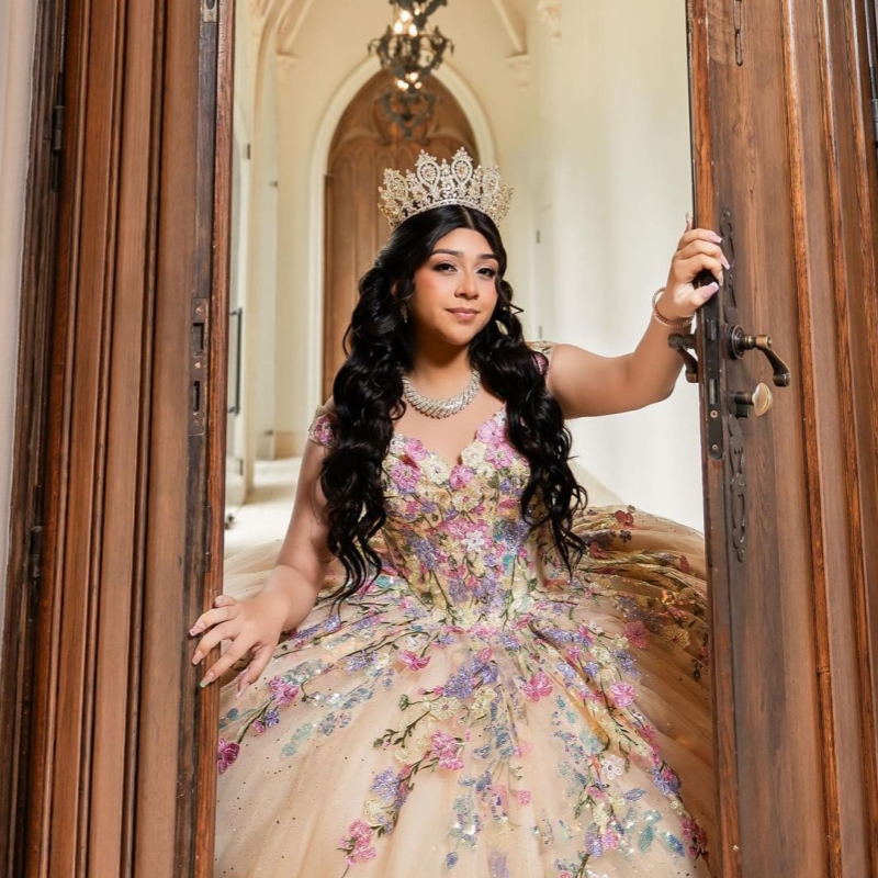 Champagne Quinceanera Dresses Ball Gown Off The Shoulder Applique Lace Beading Tull Sweet 16 Dress Vestidos 15 De Anos