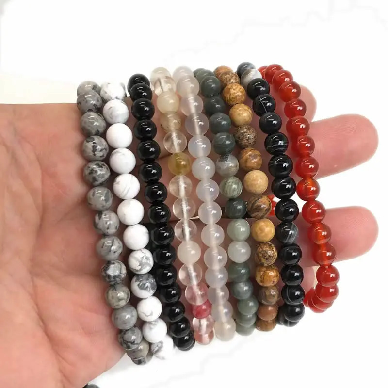 Natural Stone 6mm Beads Bracelet For Women Men Agate Crystal Quartzs Jades Jewelry Agates Elastic Bangle Bracelets 250613