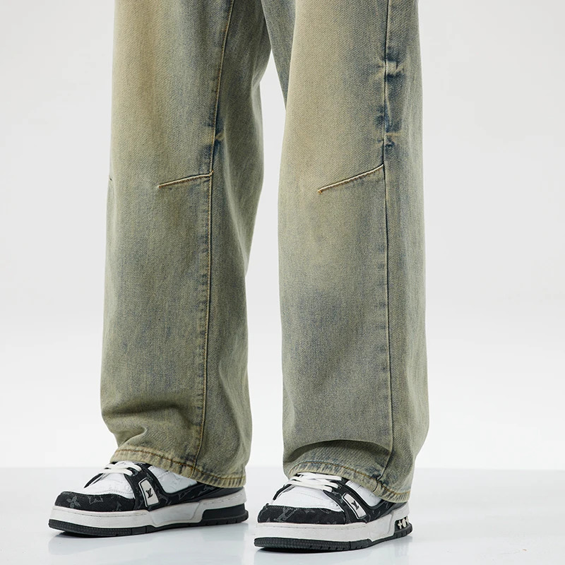 Men Womens Micro Flared Straight Leg Spring Summer American Style 2025 Clean Fit Distressed Washing Rustic Blue Versatile Jeans 250616