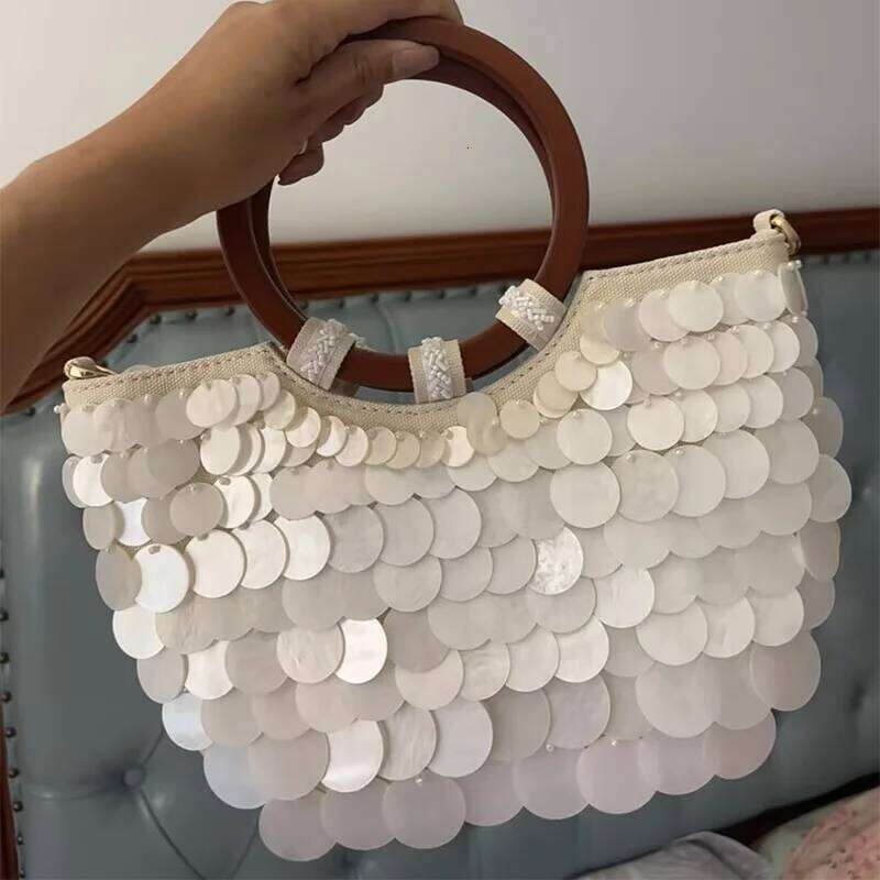 Summer Beach Shell Fashion High-grade Wooden Handle Handbag Exquisite Irregular Design Ladies And Chain Messenger Bag