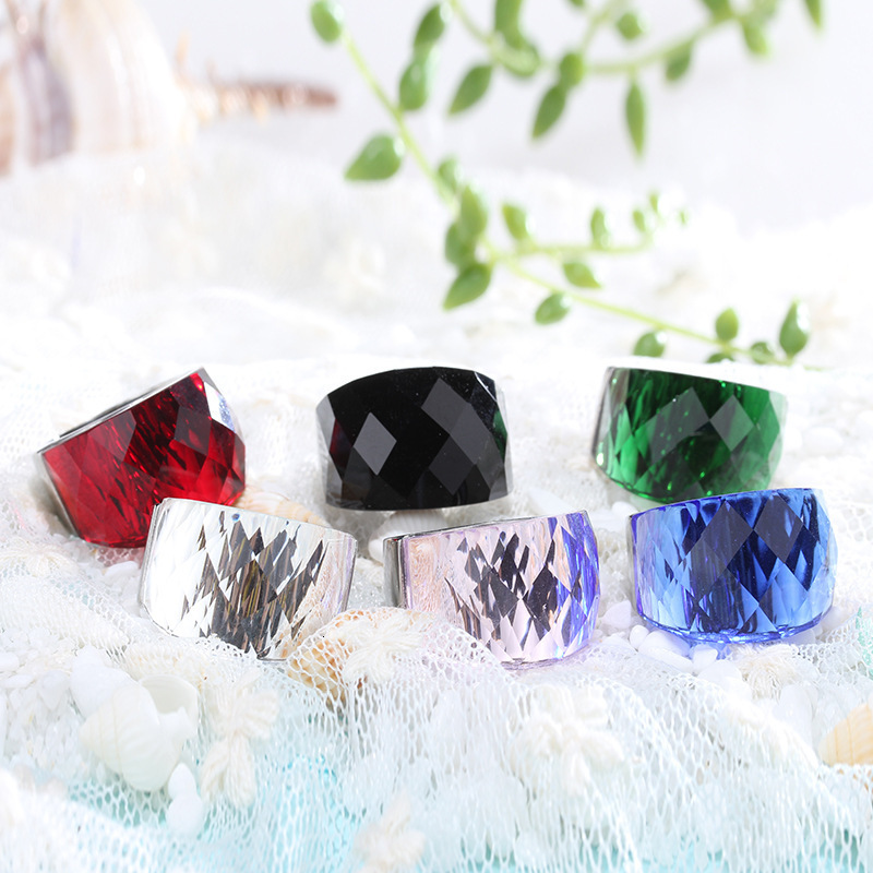 Fashion Large Ring for Women Multicolor Wedding Jewelry 7 Colors Big Glass Stone Ring Stainless Steel Anillos 240125