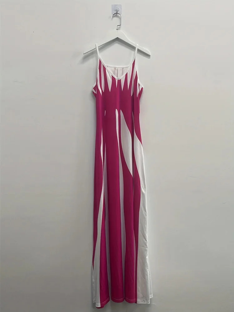Abstract Print Maxi Dress Casual Sleeveless Spaghetti Strap Dress Womens Clothing 250616