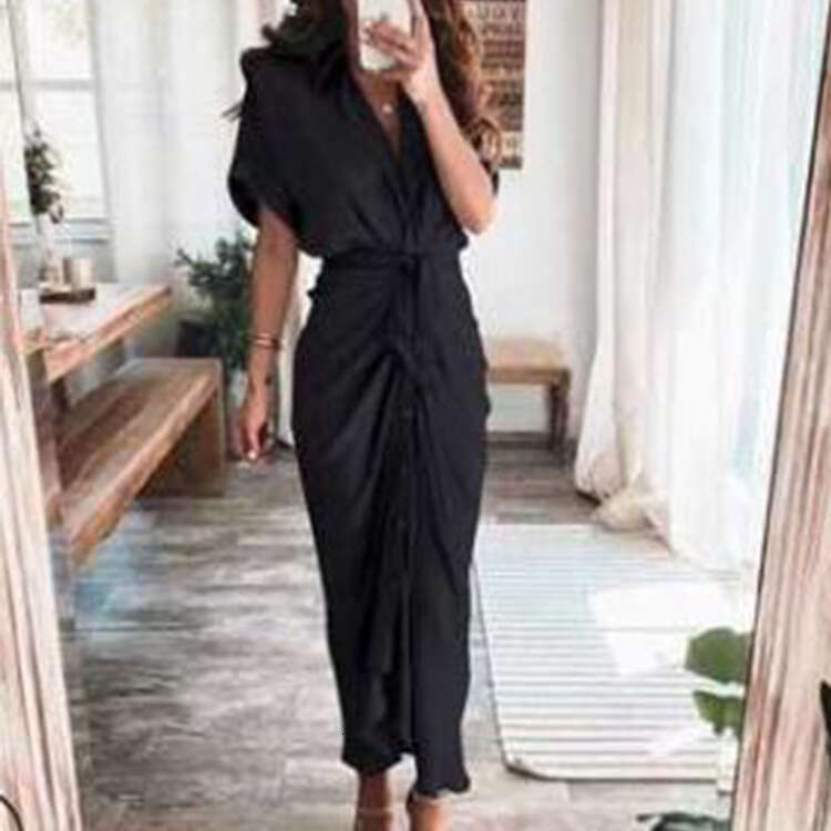 Spring New Women's Short Sleeve Elegant Fashion Commuter High Waist Printed Cardigan Dress B5