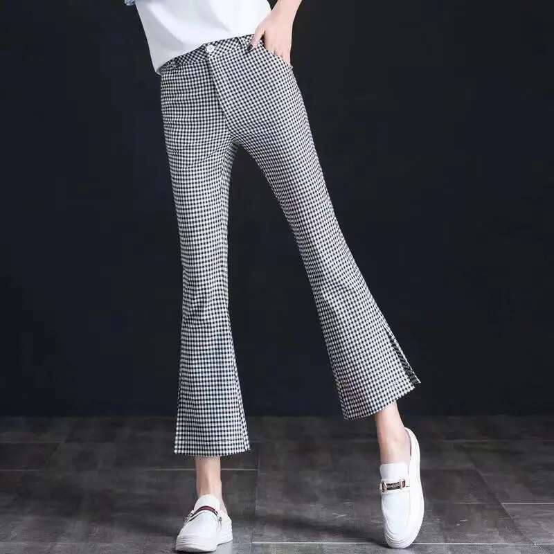 Plaid Skinny Womens Pants Leggings Slim Black Flare Clothing Trousers for Woman and Capris Low Waist G Comfortable Stretch 90s