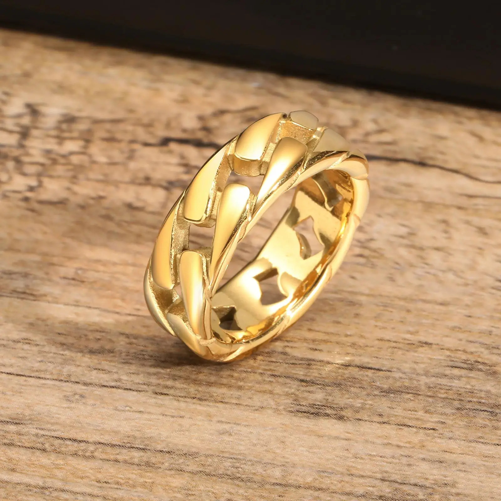 7MM Stainless Steel Ring for Men BoysHollow Hard Curb Link Chain Biker Ring Bands RingStylish Jewelry Gifts 250616