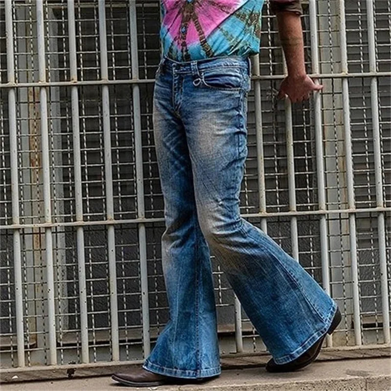 Fashion Punk Style Large Flared Jeans Mens Four Seasons Street Casual High Waist Splice Pocket Denim Pants Male Youth Trousers 250616