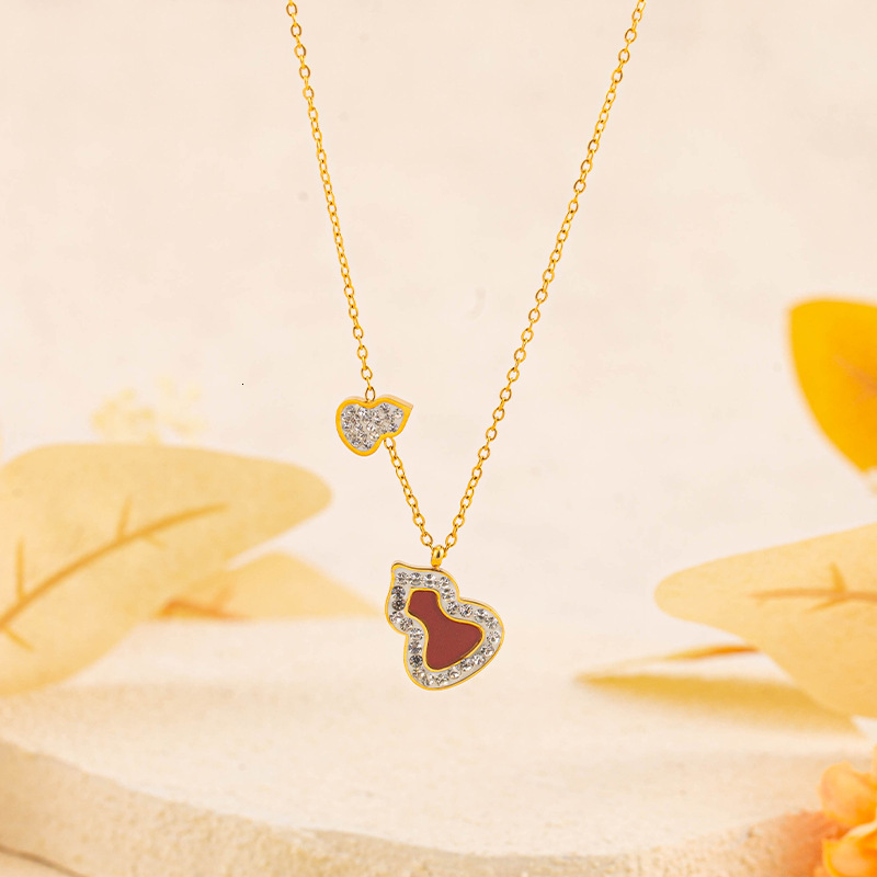 Fashion Light Style Simple Personality Versatile Dia-Encrusted Gourd Necklace for Women High-End Titanium Steel Non-Fading Jewelry