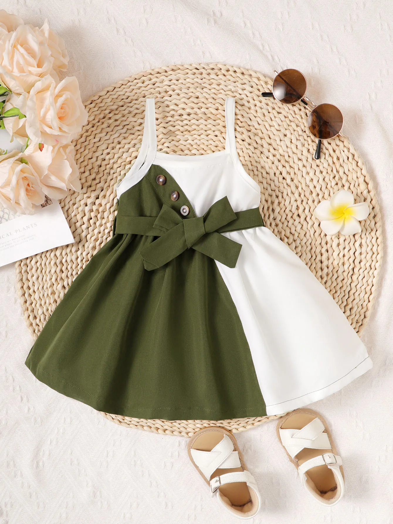 0-3 Year old Cute Baby Girl Suspender Color Blocked Lace up Dress Toddler Baby girl Summer Casual Dress 250617