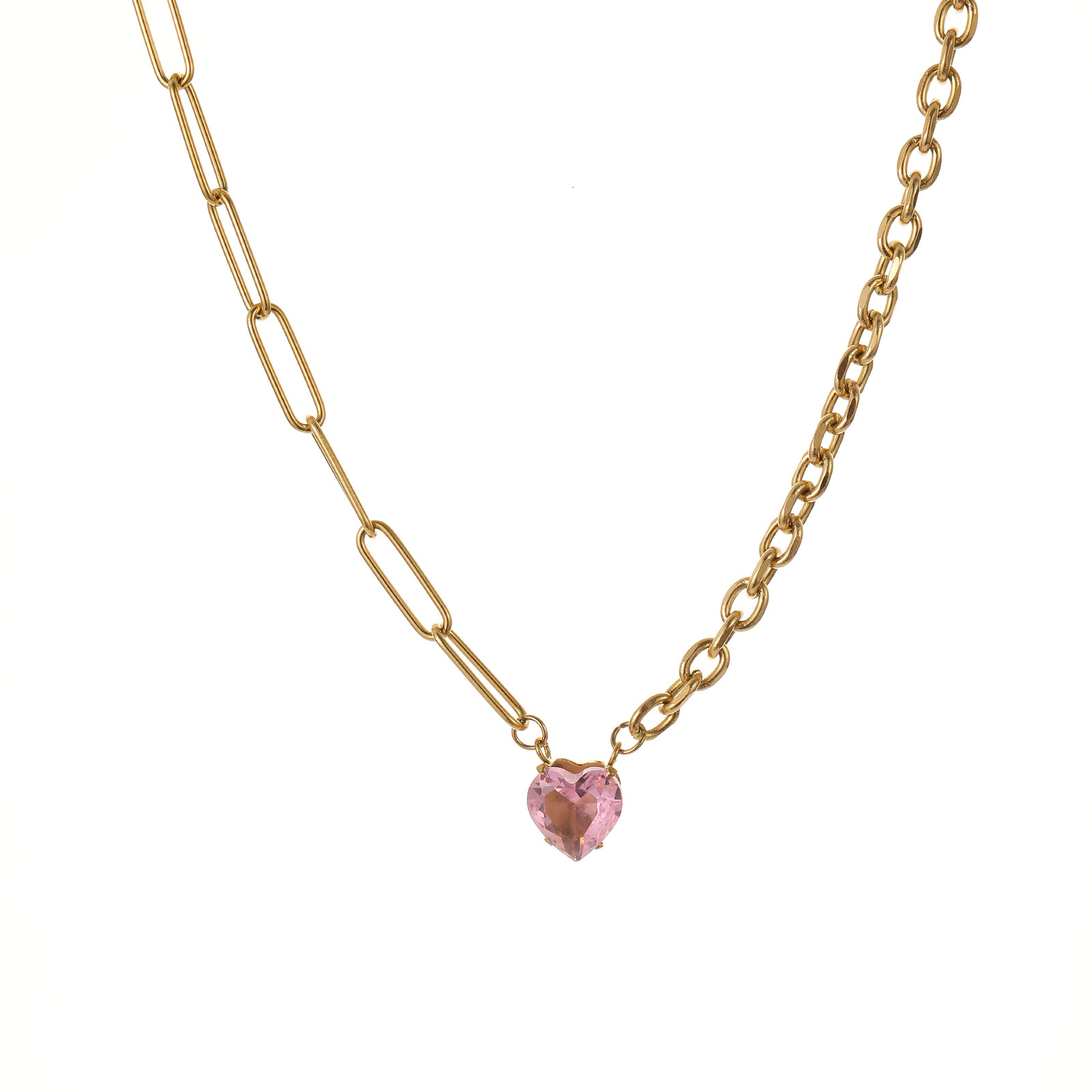 Hip Hop Zircon Stainless Steel Necklace for Women Fashion Versatile Jewelry Clavicle Chain Heart Pendant