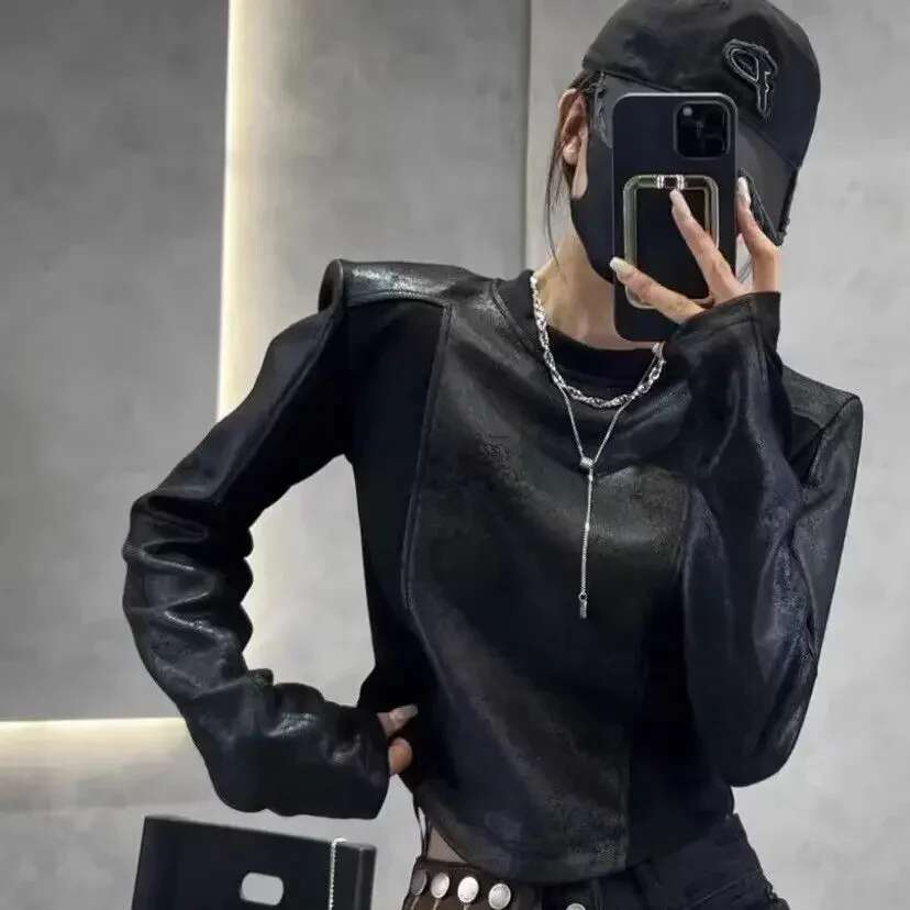 Womens Long Sleeve T-shirt Black With Sleeves Top Female Elegant Korean Reviews Clothes Streetwear 90s Vintage Popular Y2k Yk2