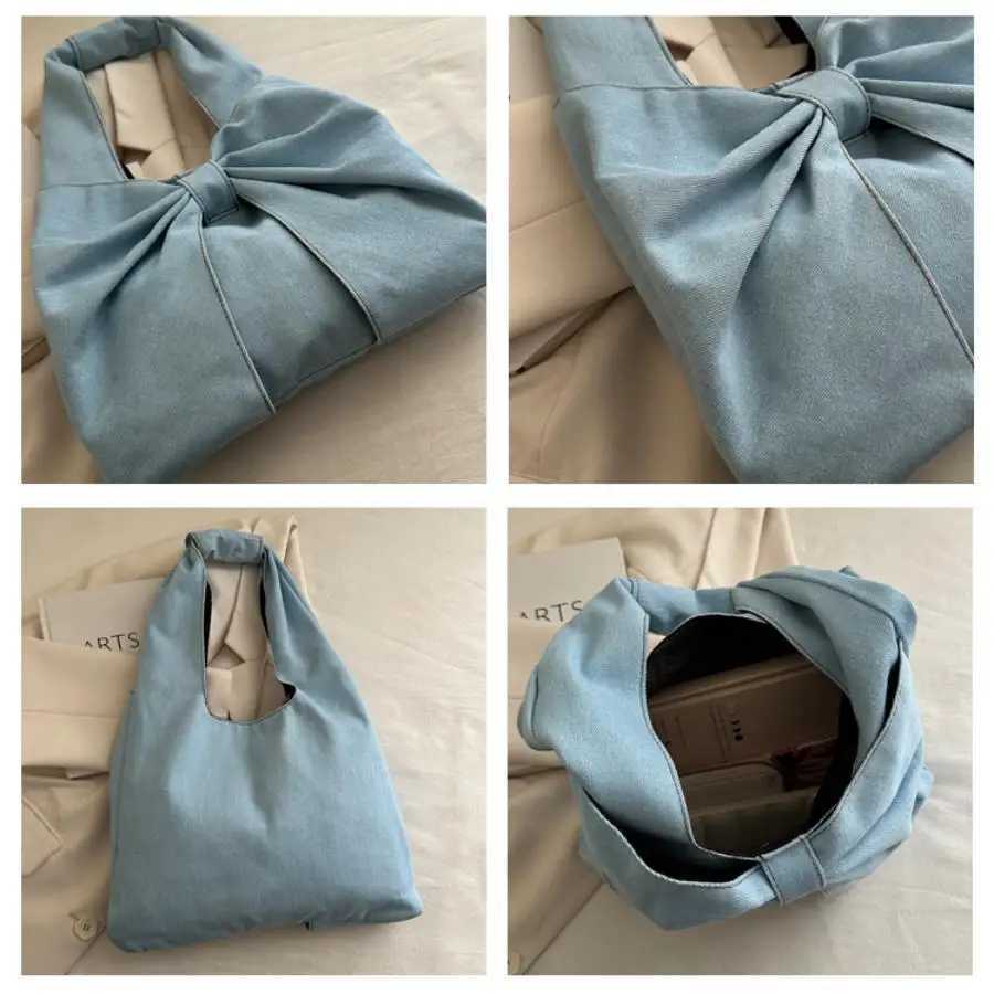 Fashionable and minimalist denim single shoulder handbag exquisite bow tie niche commuting tote bag. Z250617