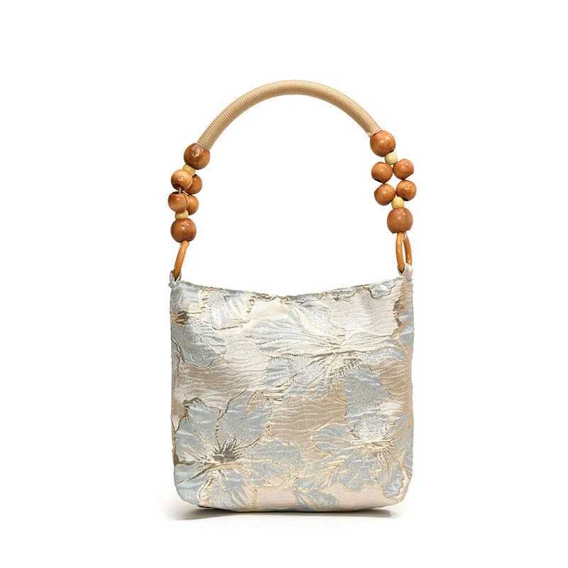Chinese Style Elegant Womens Shoulder Bags Embroidery Ladies Bamboo Beading Top-handle Bag Casual Female Bucket Tote Purse Z250617