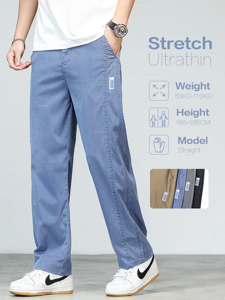 Summer Ultrathin High Quality Soft Lyocell Fabric Mens Jeans Loose Straight Denim Pants Casual Trousers Plus Size M-5XL 250616