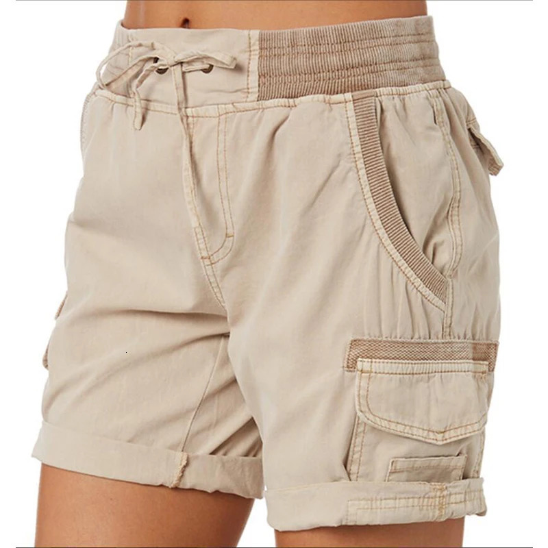 Women Shorts Cargo Pants Shorts Elastic Waist Short Pants Cotton Linen Pocket Summer Beach Solid Color Sliming Comfot Breathable 250614
