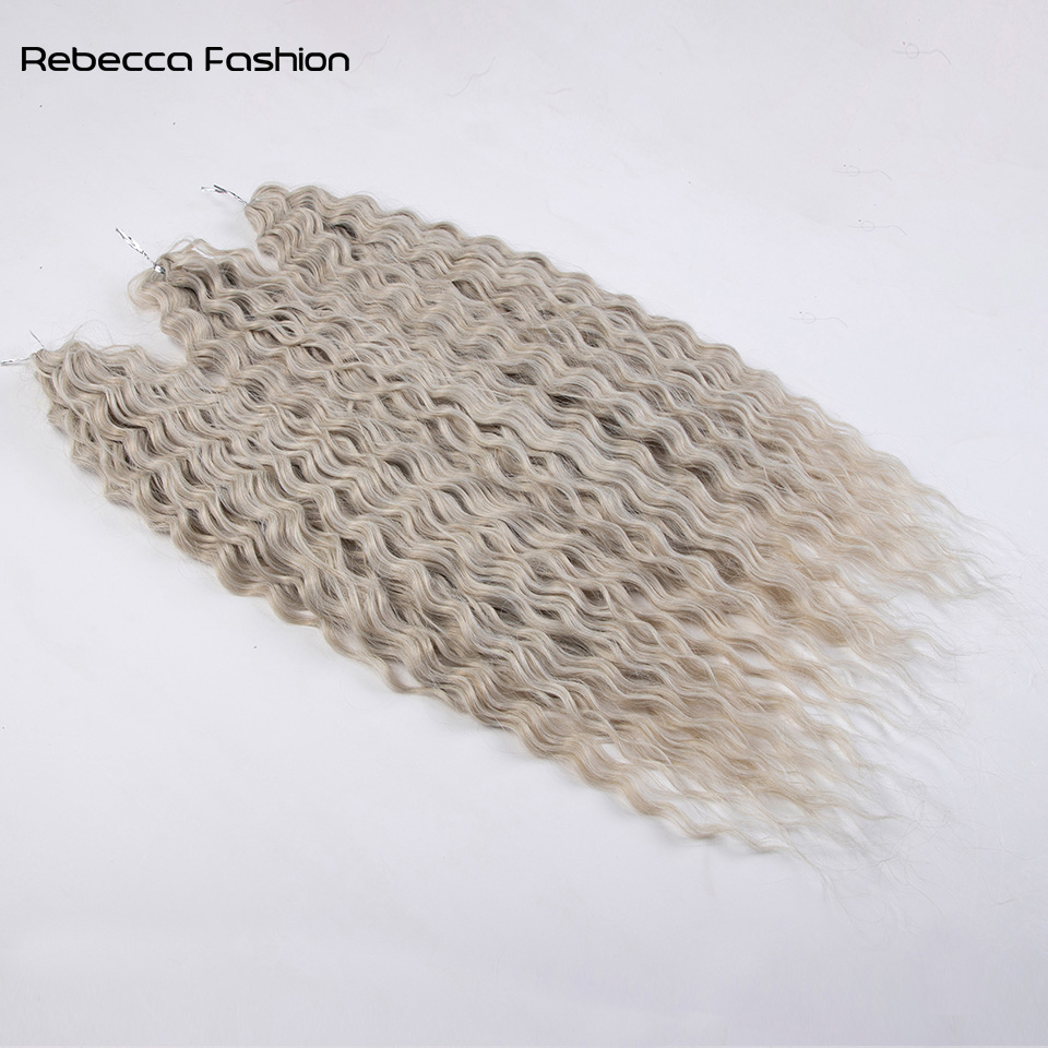 Rebecca Fashion Crochet Soft Water Wave Dreadlocks Afro Curls Braid 22" Ombre Blonde Red Kanekalon Hair Extensions For Women