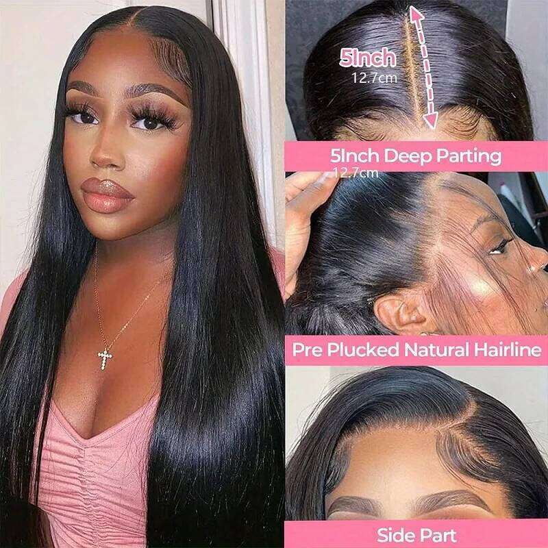 Alimice Straight 5x5 HD Lace Closure Ready to Wear Wig for Beginners Glueless Wigs Human Hair