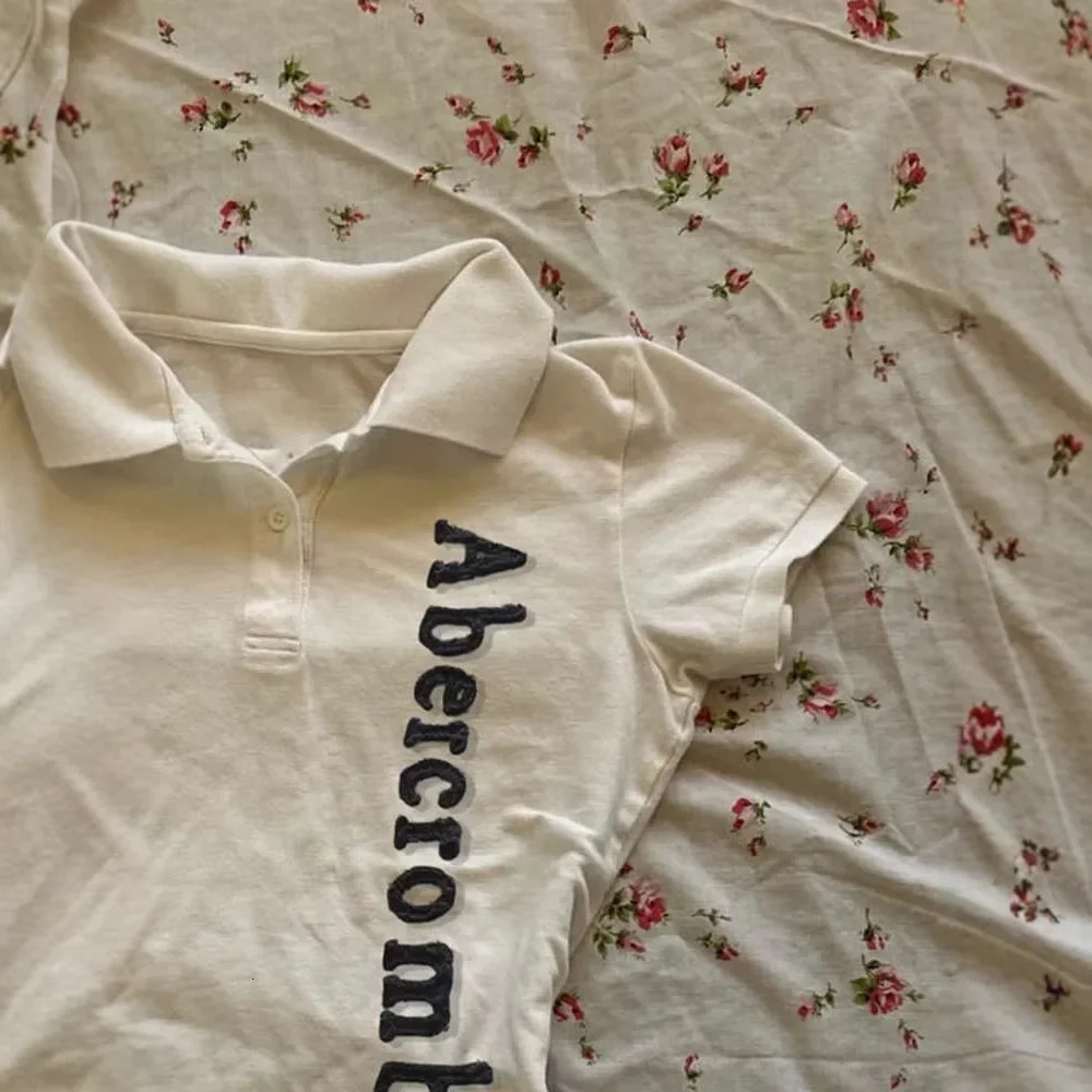 American Style Embroidered Polo Shirt Pure Cotton Short Sleeve Slim Fit Summer Style Sexy Girl Top Womens T-shirt 250616