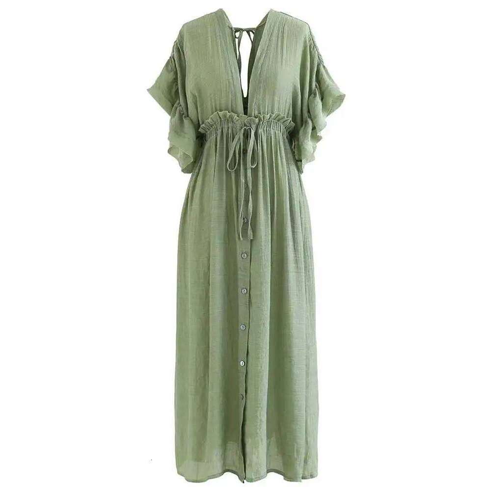 Designer Clothing 2025 Boho Inspired Sexy Bikini Cover-Ups Long Green Tunic Casual Summer Dress Boho Women Clothes Beach Wear Swim Suit Cover Up