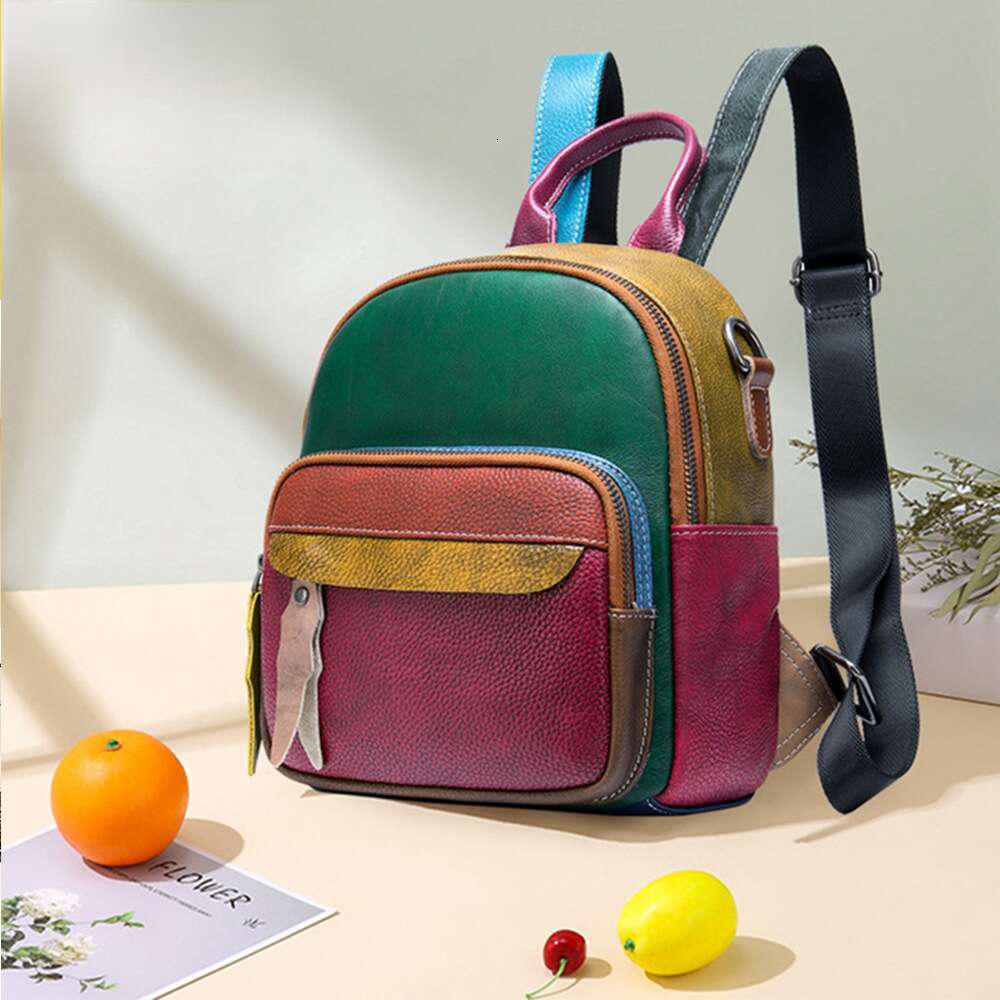 Women's backpack personalized small bag genuine leather polished color retro trend versatile backpack