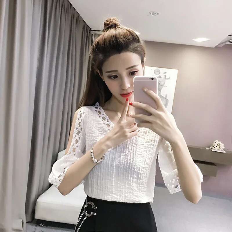 Woman Top Shirts Blouses for Women Sexy Half Sleeve Chiffon Cute and Elegant Clothing Trend 2025 Youthful Clothes Basic Social